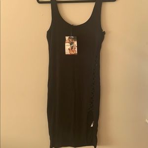 Naked Wardrobe Black slit dress